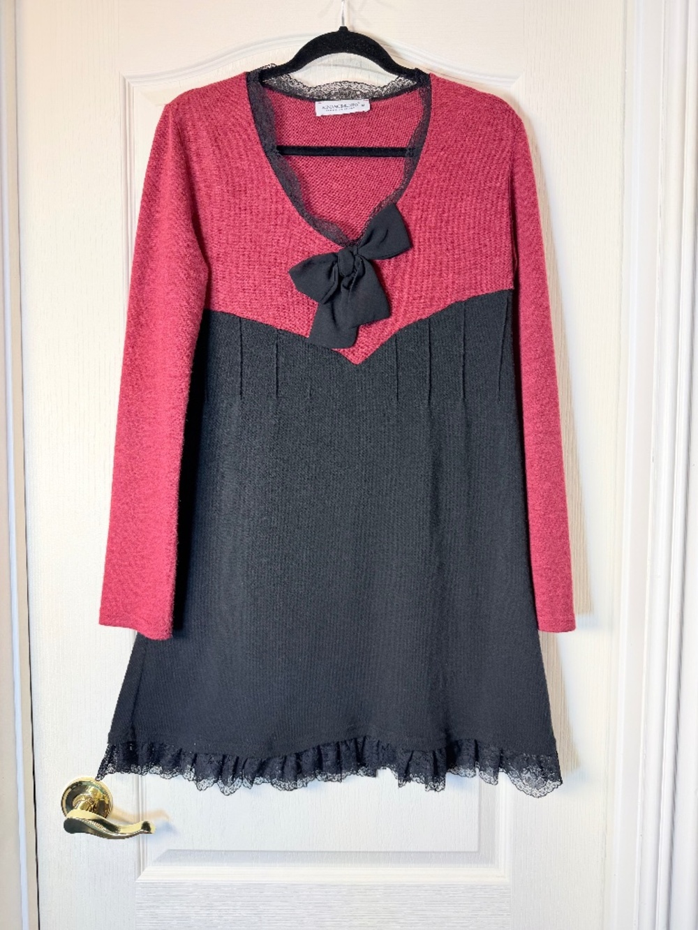 Rinascimento Italy Romantic Goth Mini Dress Tunic M Black Red Lace Bow Dark
